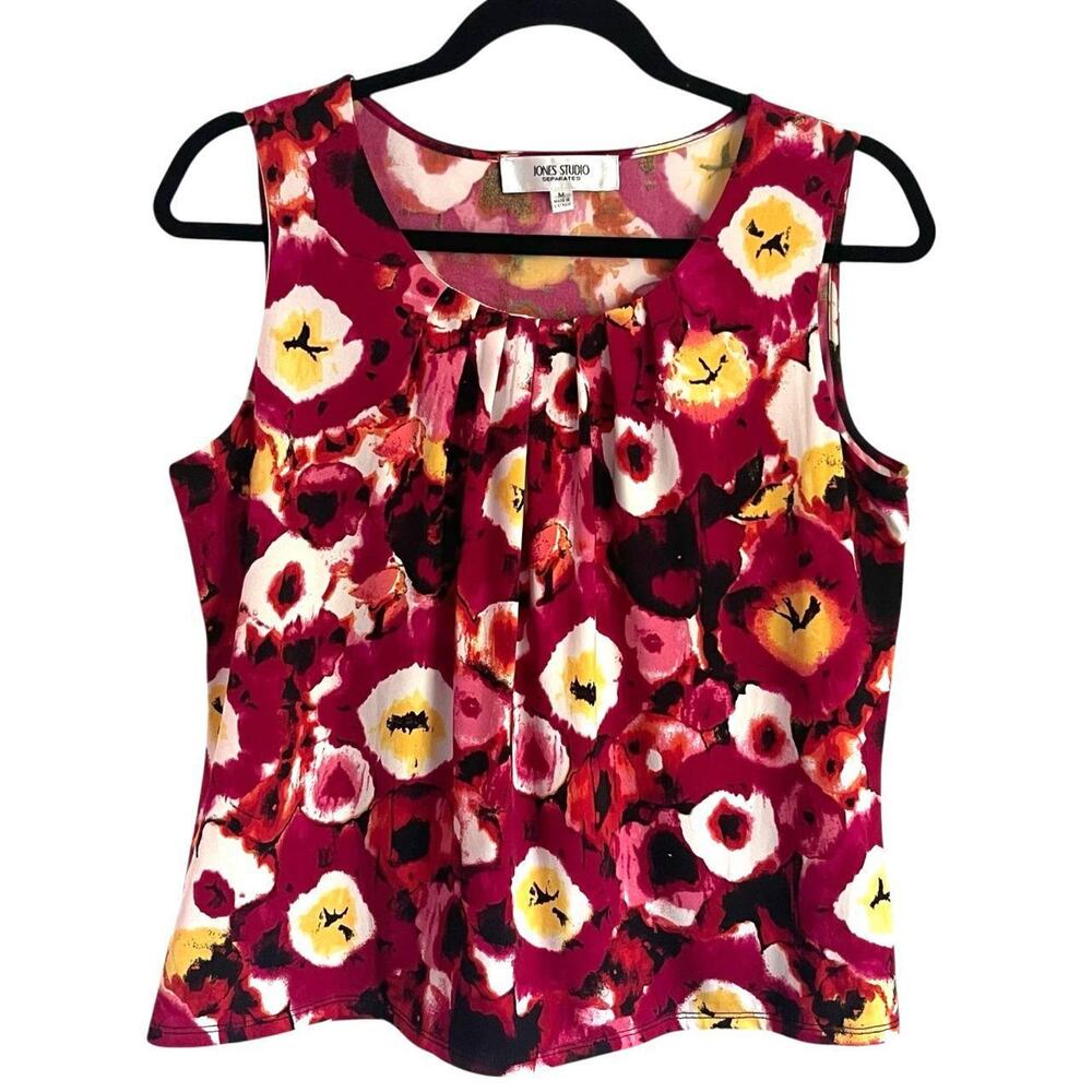Jones Studio Red Floral Tank Top: Y2K, 2000s